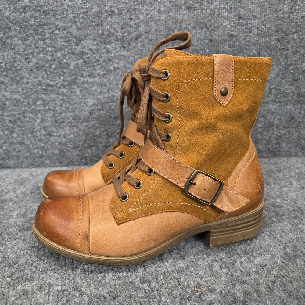 Abeo Verity Tan Leather Women's Size 7N Hi Top Lace Up Side Zip Combat Boots - Picture 7 of 12